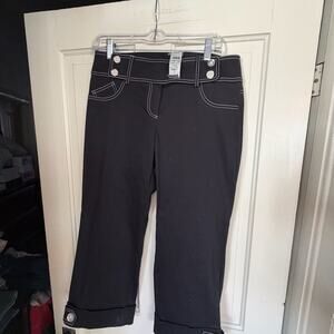 Caché Novel Capris Black Contrast Stitch Cropped Pants Size 8